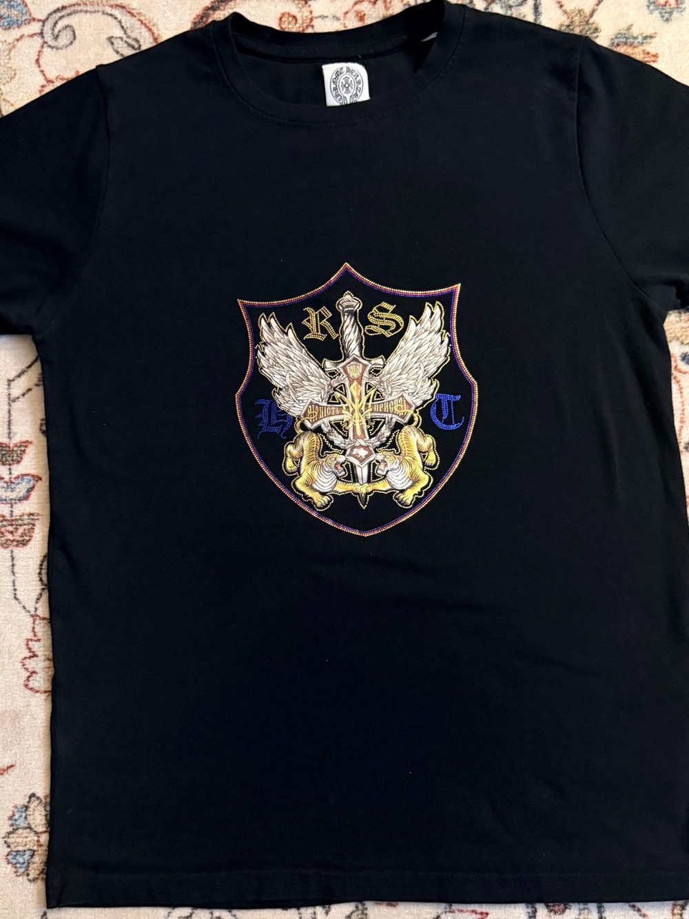 Chrome Hearts Black Crest Graphic Tee with Metallic Accents